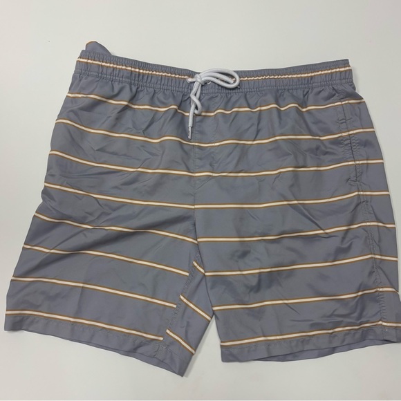 Amazon Essentials Men’s Swim Trunks XXL | Gray with Yellow Stripes - Picture 1 of 4